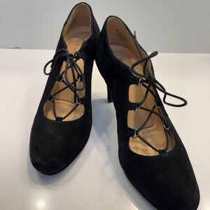 Naturalizer Macie Black Lace-Up Heels Women’s Size 9M Suede-Like Pumps